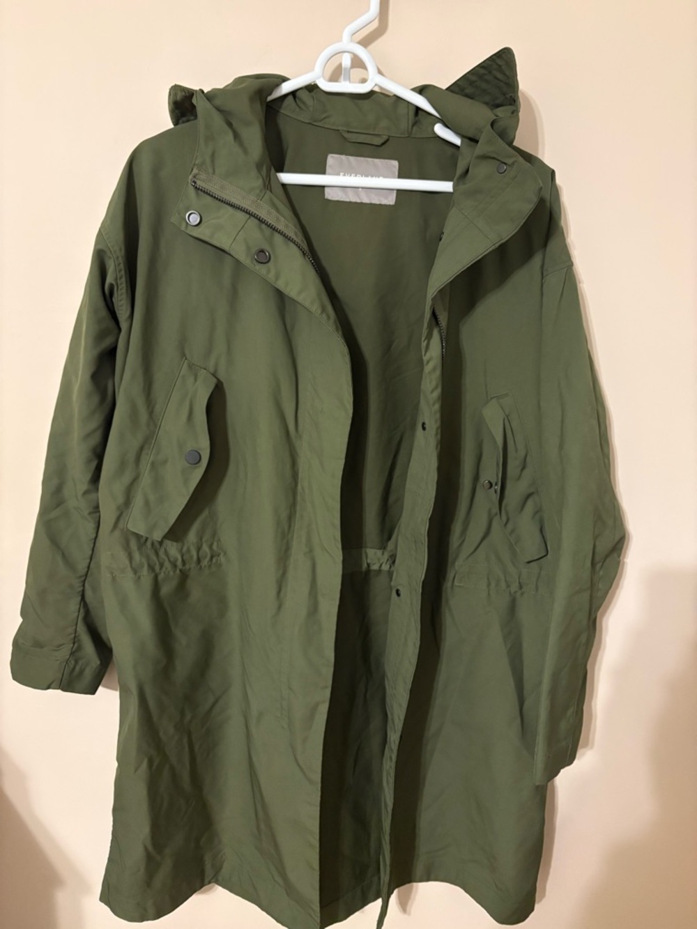 Everlane Olive Green Hooded Trench Coat